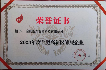 合肥高新区雏鹰企业荣誉证书